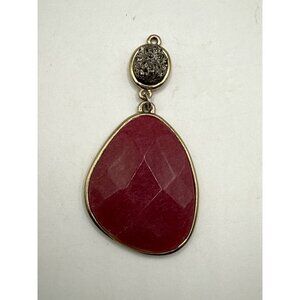 Gold-Tone Drop Pendant With Red Faceted Stone & Glitter Top Accent